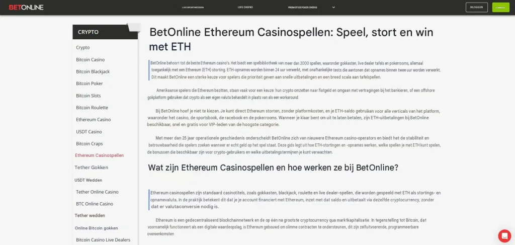 Actuele BetOnline mobiele casino-interface in een smartphonebrowser met browsergebaseerde casinonavigatie